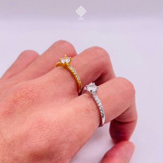  Nhẫn đính đá Nhẫn hột xoàn đá cao Titan không phai không rỉ sét màu 18k và bạch kim mã 21 