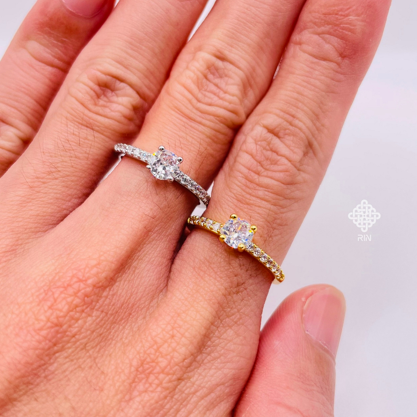 Nhẫn đính đá, Nhẫn hột xoàn đá cao, Titan không phai không rỉ sét màu 18k và bạch kim mã 21
