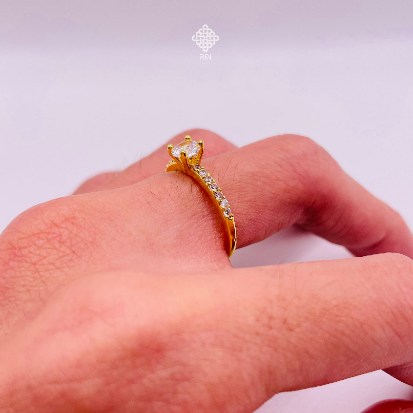 Nhẫn đính đá, Nhẫn hột xoàn đá cao, Titan không phai không rỉ sét màu 18k và bạch kim mã 21