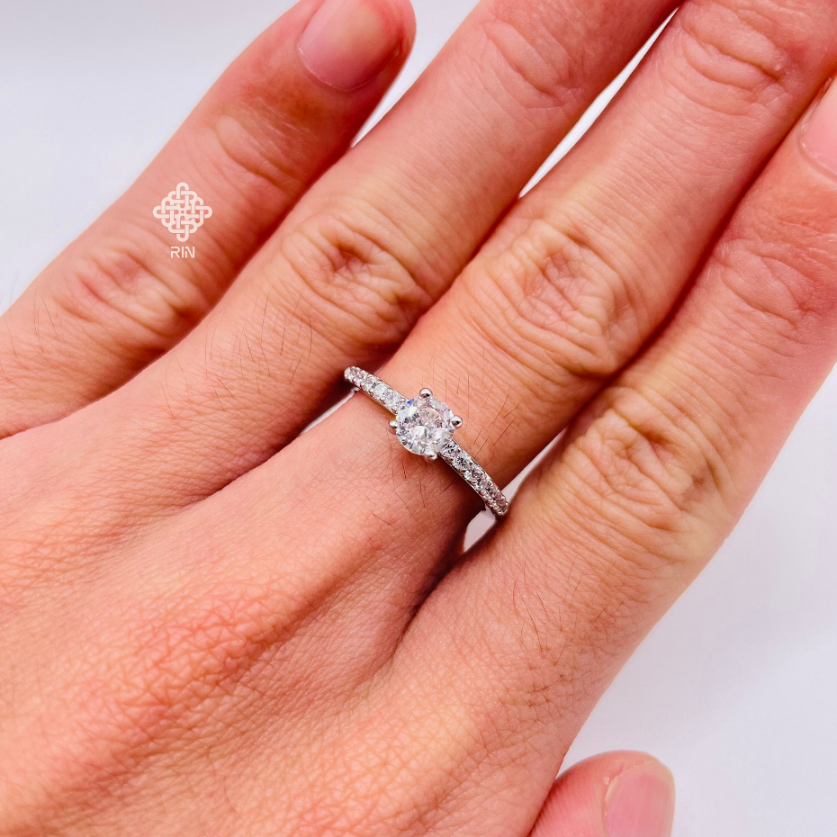 Nhẫn đính đá, Nhẫn hột xoàn đá cao, Titan không phai không rỉ sét màu 18k và bạch kim mã 21