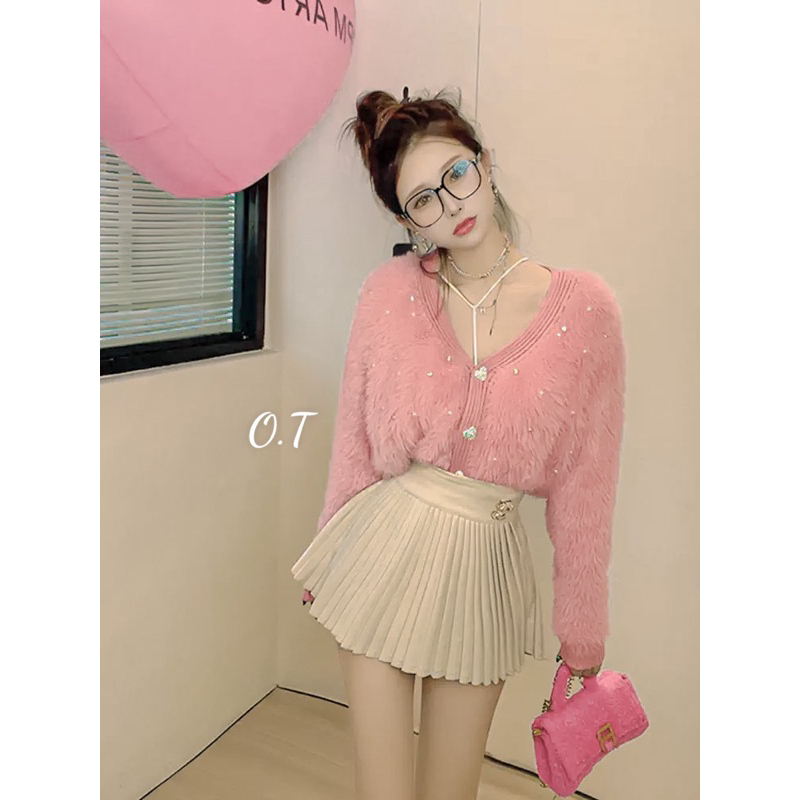 Áo cardigan len lông thỏ đính đá QC siêu xinhh