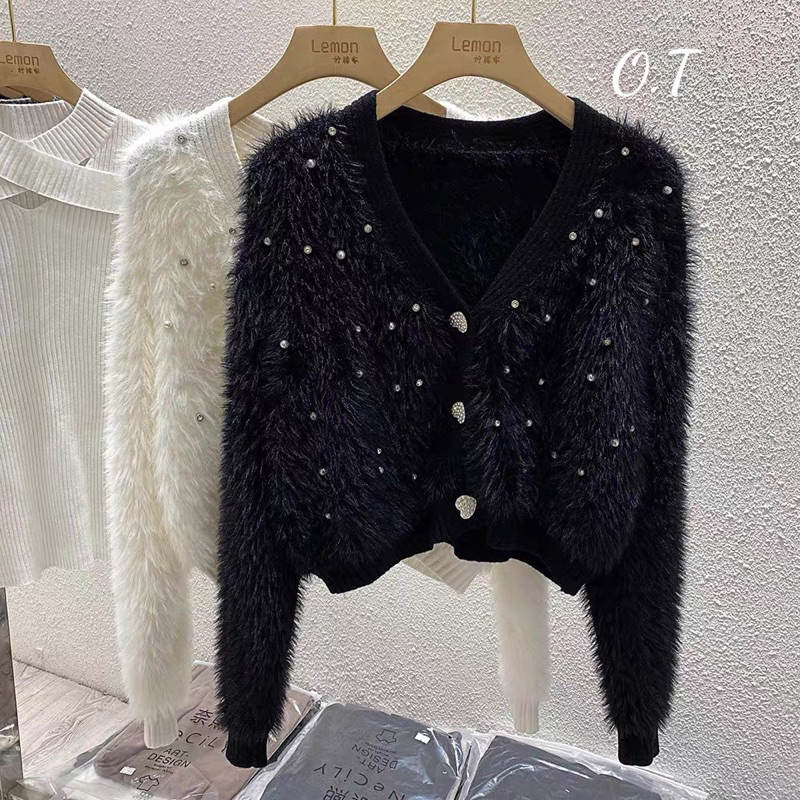 Áo cardigan len lông thỏ đính đá QC siêu xinhh
