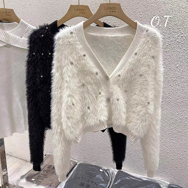 Áo cardigan len lông thỏ đính đá QC siêu xinhh