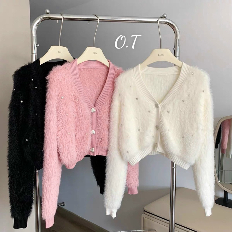 Áo cardigan len lông thỏ đính đá QC siêu xinhh