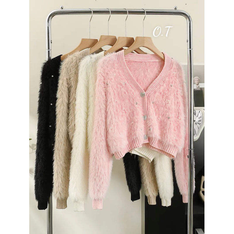 Áo cardigan len lông thỏ đính đá QC siêu xinhh