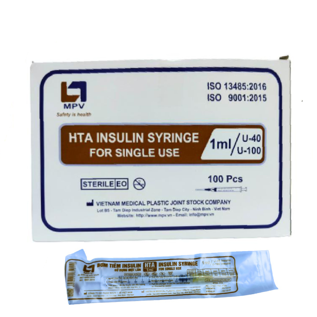 Bơm tiêm kim  tiểu đường 30G 8mm MPV 1ml 100 I.U/40 I.U thay thế được đầu kim meso các loại - Hộp 100 kim bẻ đầu kim