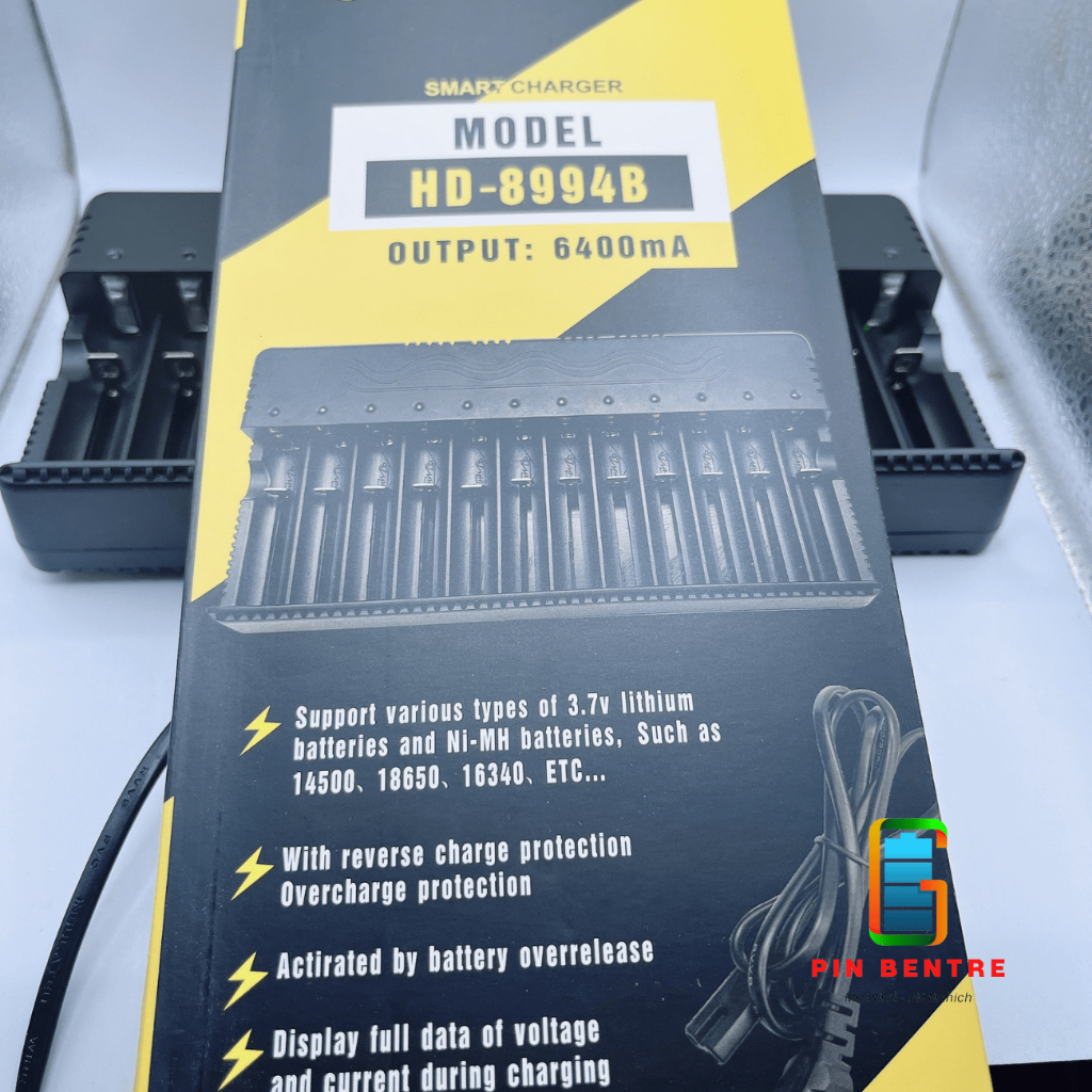Bộ Sạc 18650 HD-8994A Với 12 Khe Sạc Có Đèn Báo Đầy Và Tự Ngắt 4.2V