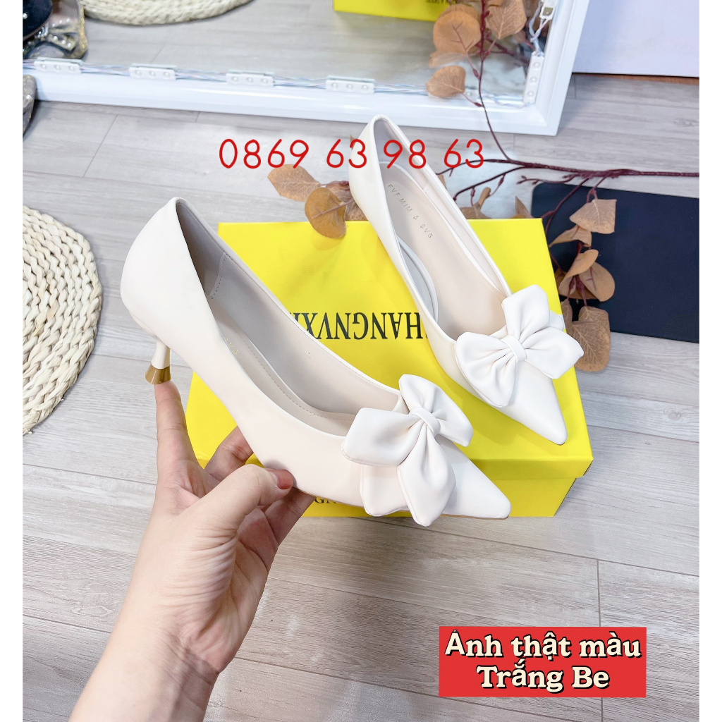 Sẵn_Giầy cao gót đế 3 phân, tag nơ nữ tính, hàng Quảng Châu