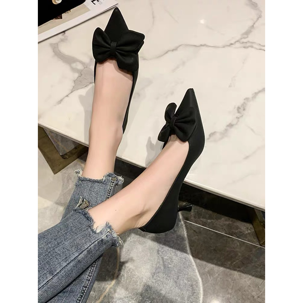 Sẵn_Giầy cao gót đế 3 phân, tag nơ nữ tính, hàng Quảng Châu