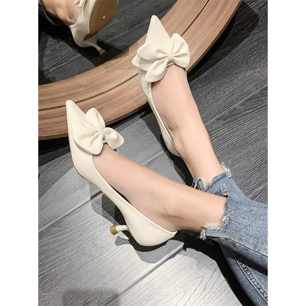 Sẵn_Giầy cao gót đế 3 phân, tag nơ nữ tính, hàng Quảng Châu