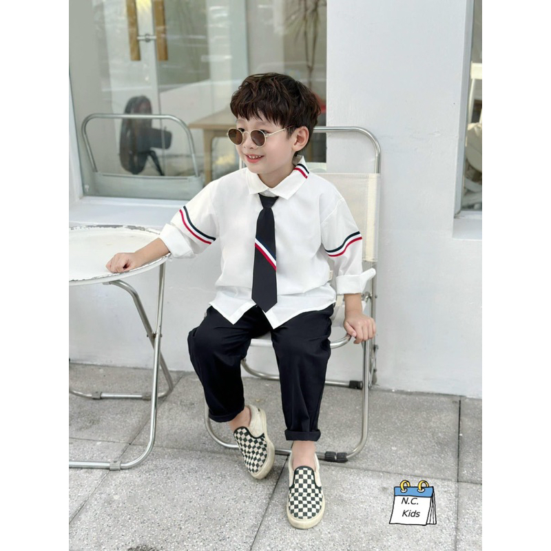 Sét bộ áo sơ mi dài tay phối quần kaki dài mềm cho bé trai