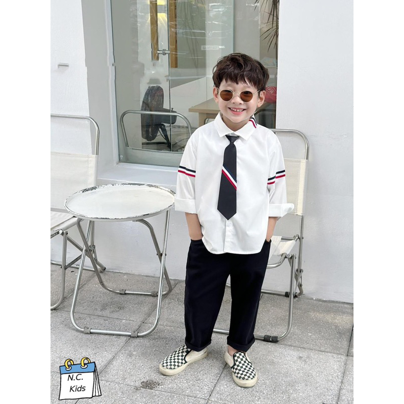 Sét bộ áo sơ mi dài tay phối quần kaki dài mềm cho bé trai