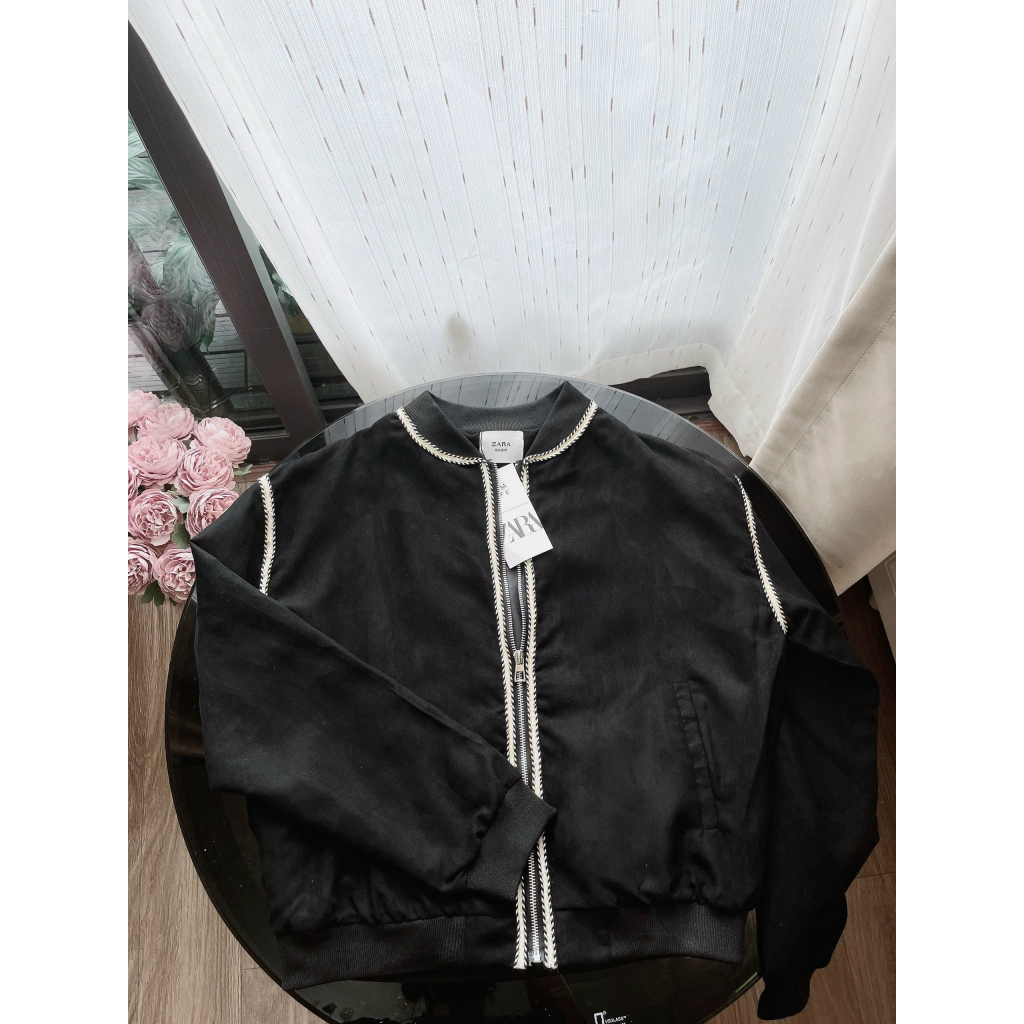Áo khoác bomber da lộn khóa đồng hàng Za.ra 2 lớp dày ấm cực cá tính JiSun's Boutique