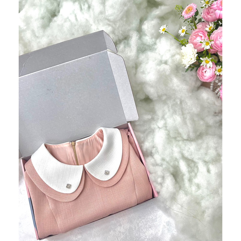 Mozz-Váy hồng tiểu thư phối trắng đính đá