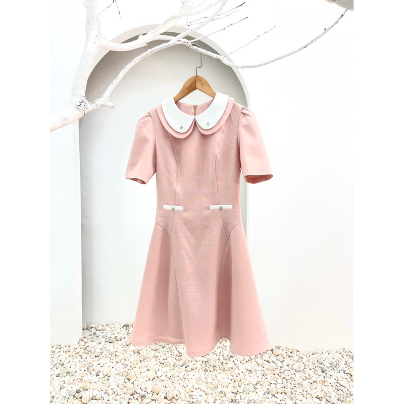 Mozz-Váy hồng tiểu thư phối trắng đính đá