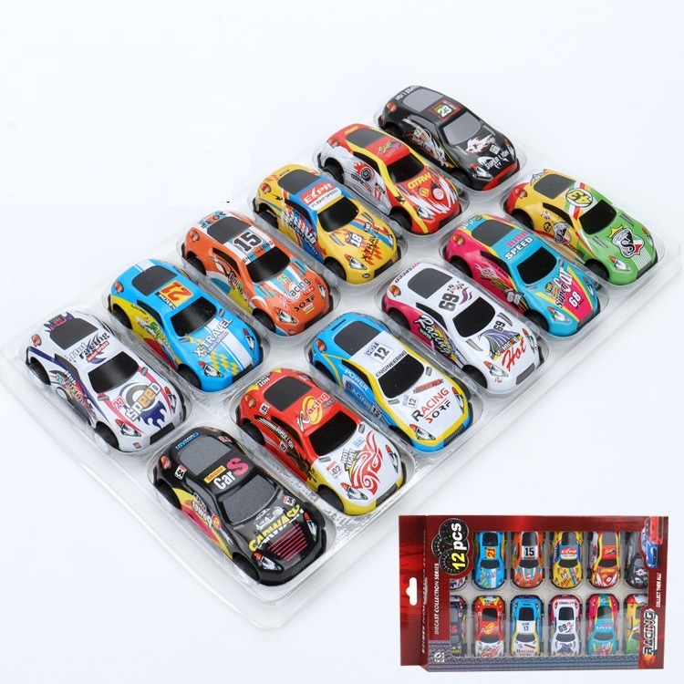 Hộp 12 xe ô tô đua chạy cót siêu ngầu bằng hợp kim cho bé