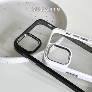 Ốp lưng điện thoại iphone trong suốt viền đen/trắng bảo vệ cam VIỀN KIM LOẠI Sugar19