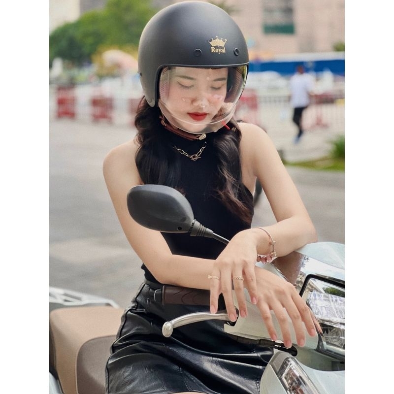 Mũ bảo hiểm dấu kính Royal139 đen nhám - mũ bảo hiểm Royal 139 chính hãng bảo hành 12 tháng