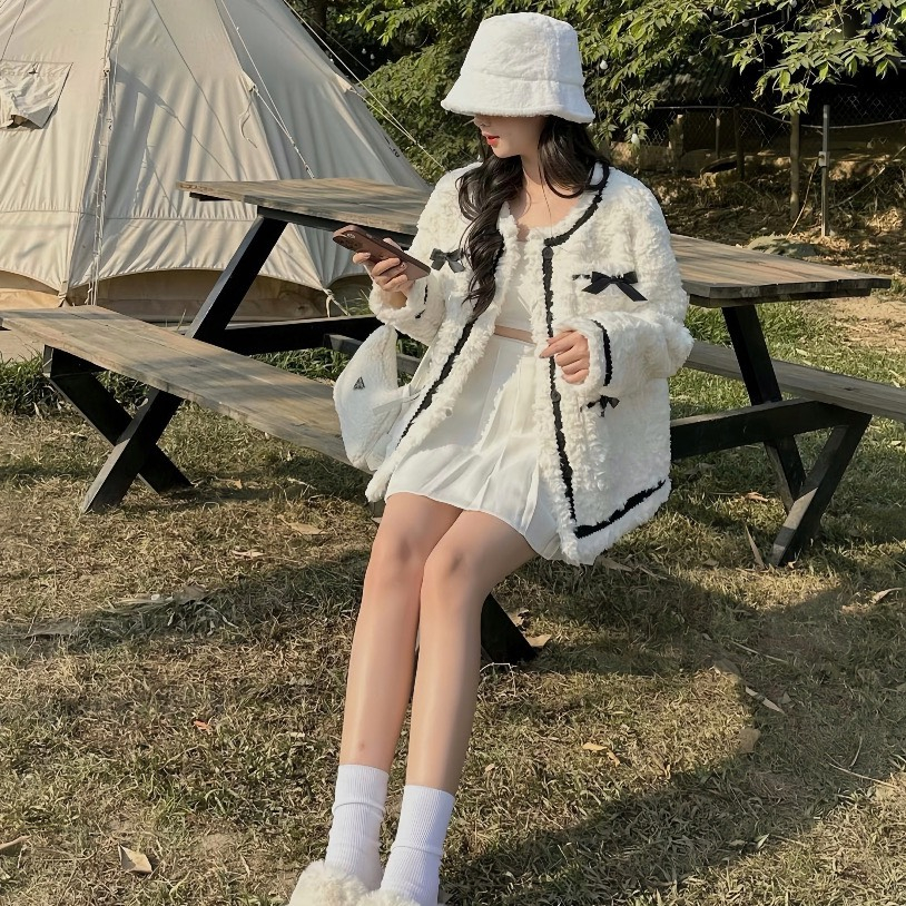 Áo Khoác Lông 4 Túi Nơ 2 Lớp Siêu Ấm,  Áo Khoác Mùa Đông Ấm Áp