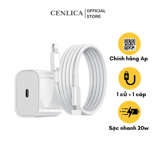 Bộ củ cáp sạc nhanh PD 20W CENLICA,không nóng máy,bảo vệ pin,chống cháy nổi,cam kết thời gian sạc,bảo hành 12 tháng