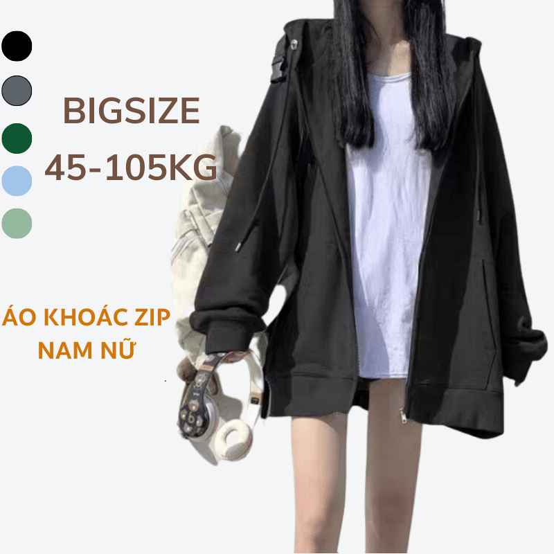 Áo khoác Nam Nữ 40-105kg dây kéo mũ trùm đầu Sói Store bigsize 4 màu