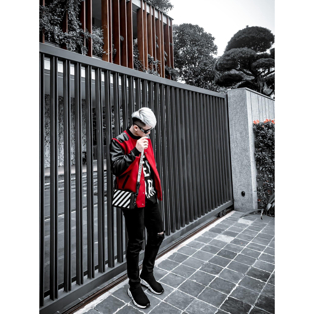 Áo Bomber Phối Vai Da, áo khoác phong cách Hoàng gia phối tay da hàn quốc trẻ trung năng động