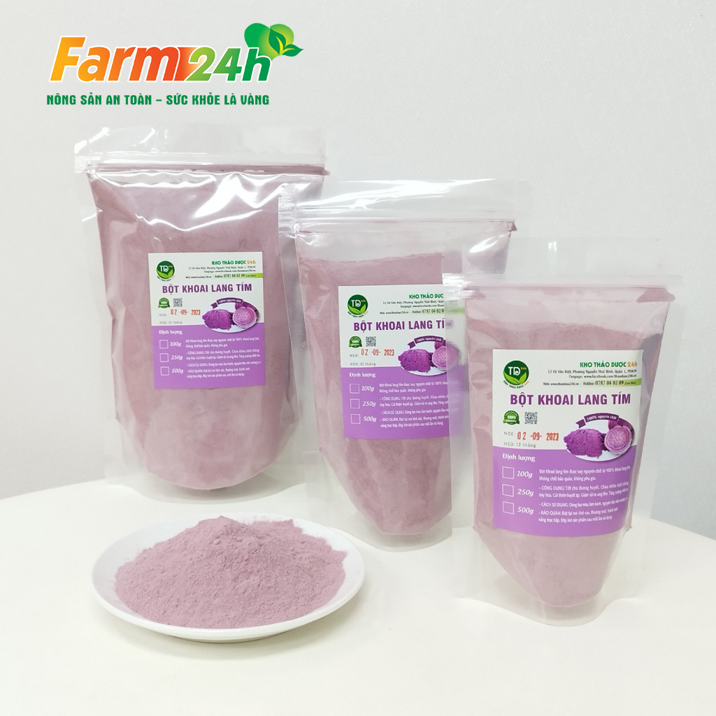 Bột khoai lang tím nguyên chất 100%, tạo màu và mùi, dùng làm bánh, đồ ăn, pha chế thơm ngon, tiện lợi, an toàn VSTP