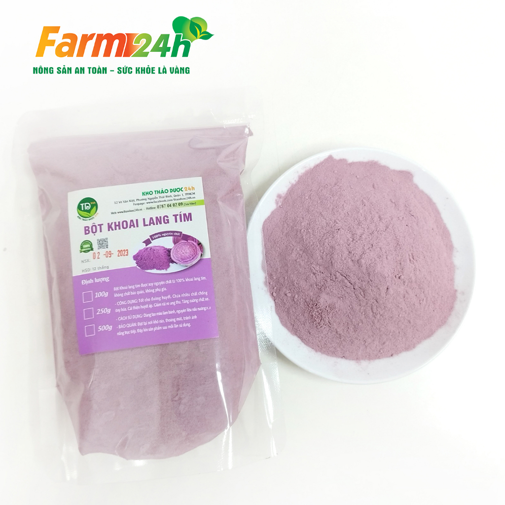 Bột khoai lang tím nguyên chất 100%, tạo màu và mùi, dùng làm bánh, đồ ăn, pha chế thơm ngon, tiện lợi, an toàn VSTP