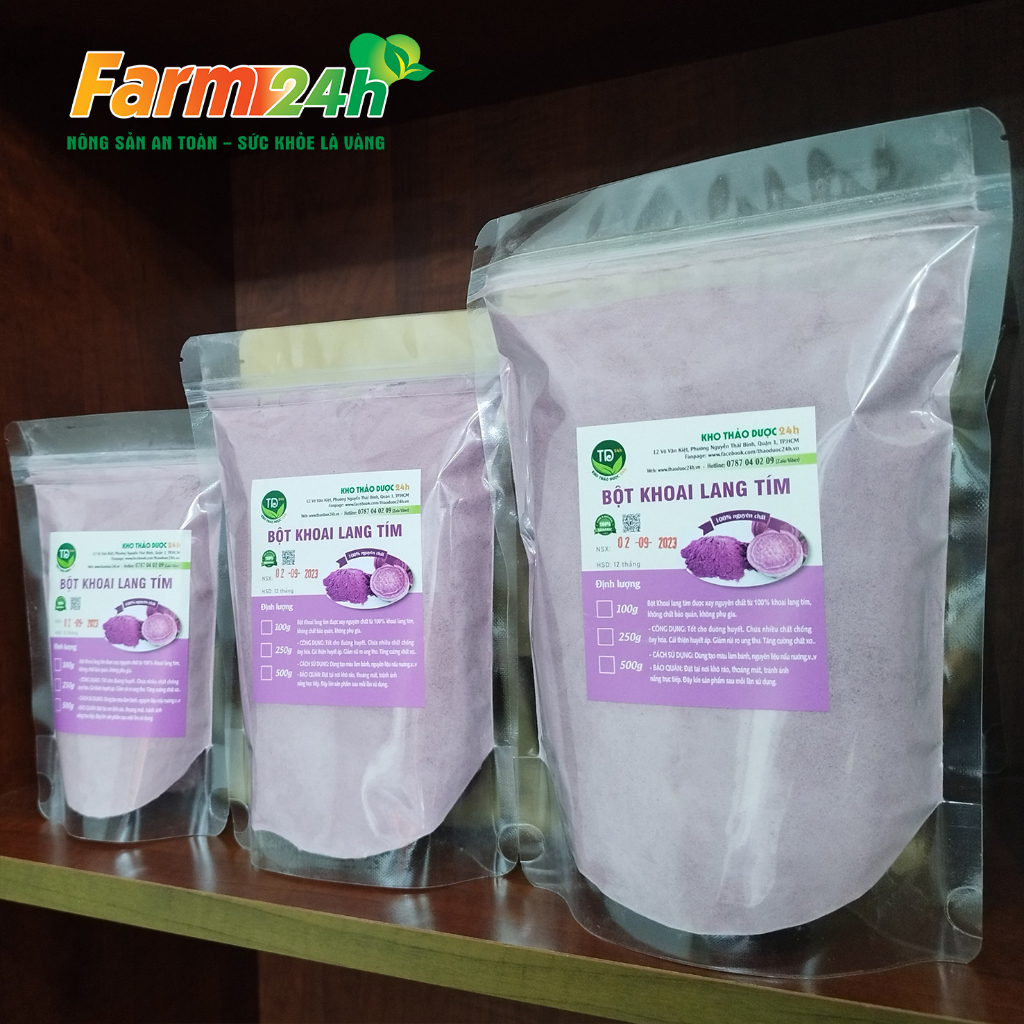 Bột khoai lang tím nguyên chất 100%, tạo màu và mùi, dùng làm bánh, đồ ăn, pha chế thơm ngon, tiện lợi, an toàn VSTP