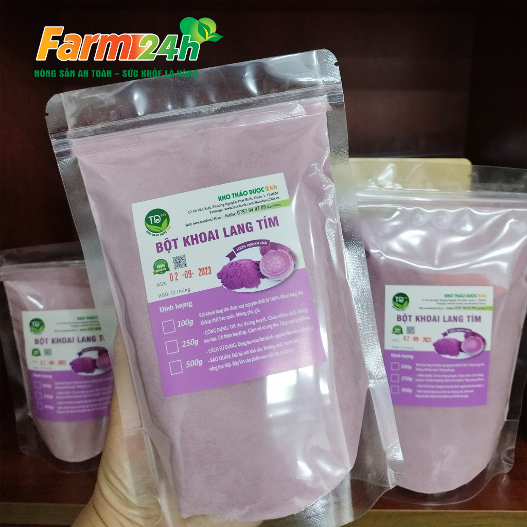 Bột khoai lang tím nguyên chất 100%, tạo màu và mùi, dùng làm bánh, đồ ăn, pha chế thơm ngon, tiện lợi, an toàn VSTP