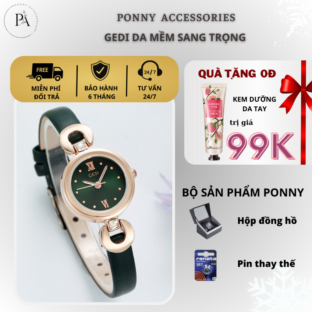 Đồng hồ nữ GEDI Kuaishou thời trang thiết kế dây da phong cách retro