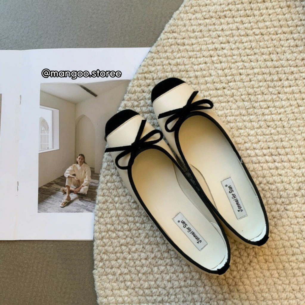 Giày bệt búp bê đính nơ nhỏ phối màu