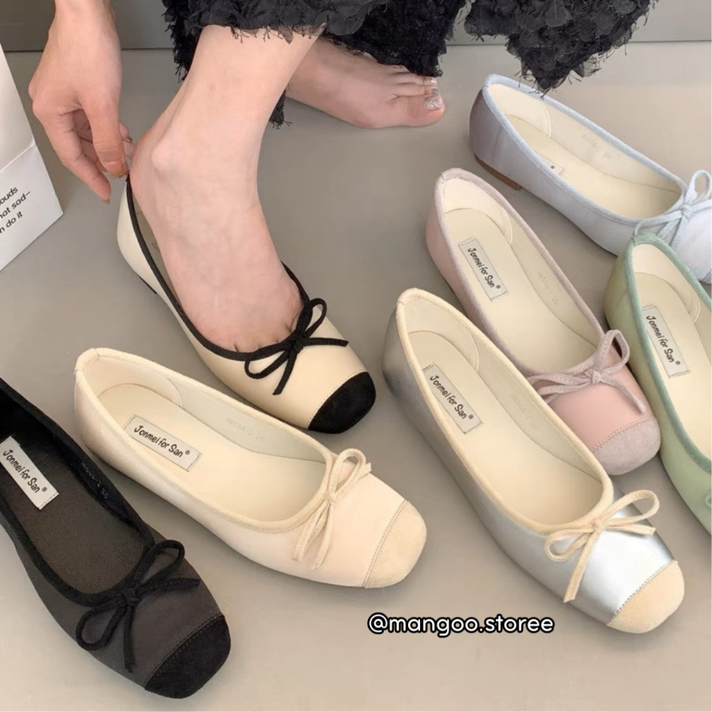 Giày bệt búp bê đính nơ nhỏ phối màu