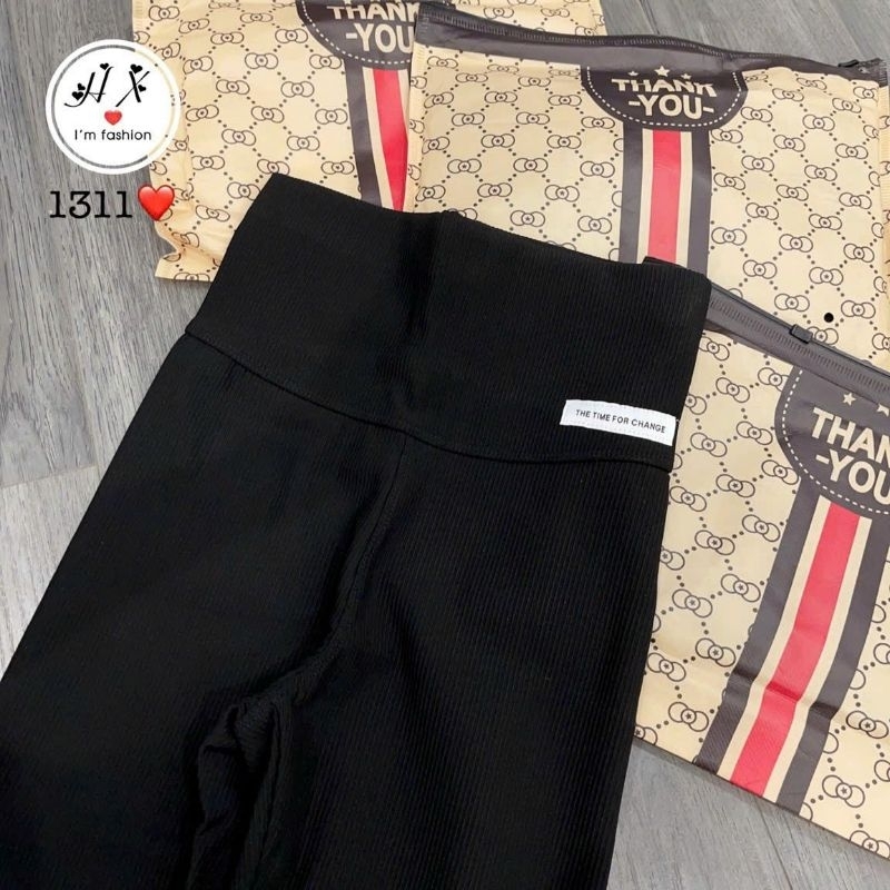 Quần legging tăm mác chữ cạp cao hàng QC