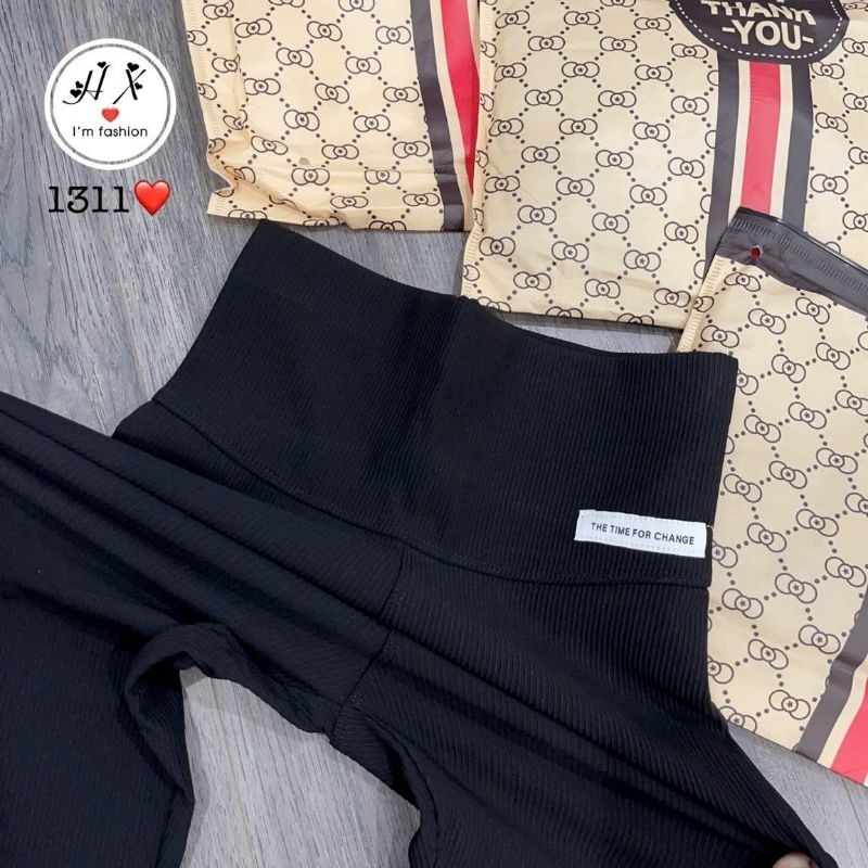 Quần legging tăm mác chữ cạp cao hàng QC