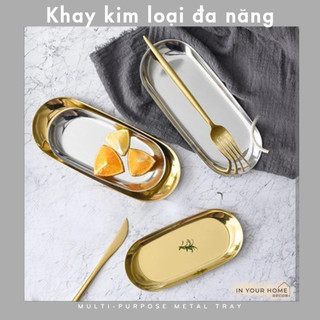 Khay kim loại inox vàng đựng mỹ phẩm thức ăn trang sức decor trang trí bằng thép không gỉ