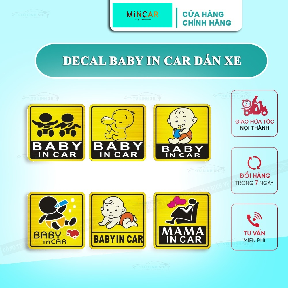 Tem Baby in Car dán đuôi xe ô tô, mẫu ngẫu nhiên