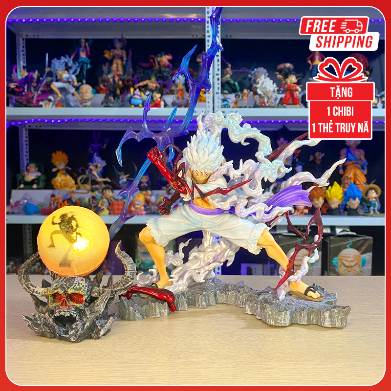 Mô hình Luffy gear 5 trạng thái chiến đấu cao 28cm có đèn LED