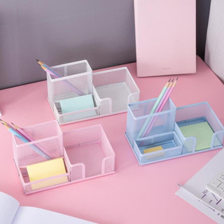 Khay bút để bàn/ Cắm bút lưới sắt 3 ngăn Deli 9154 - Trắng, Hồng, xanh pastel