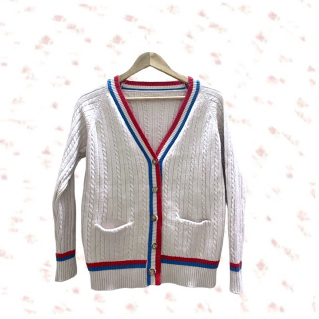 áo khoác cardigan len thừng màu be sẫm phối viền