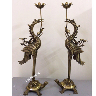 Đôi hạc thờ bằng đồng vàng nguyên chất màu cổ 45cm.