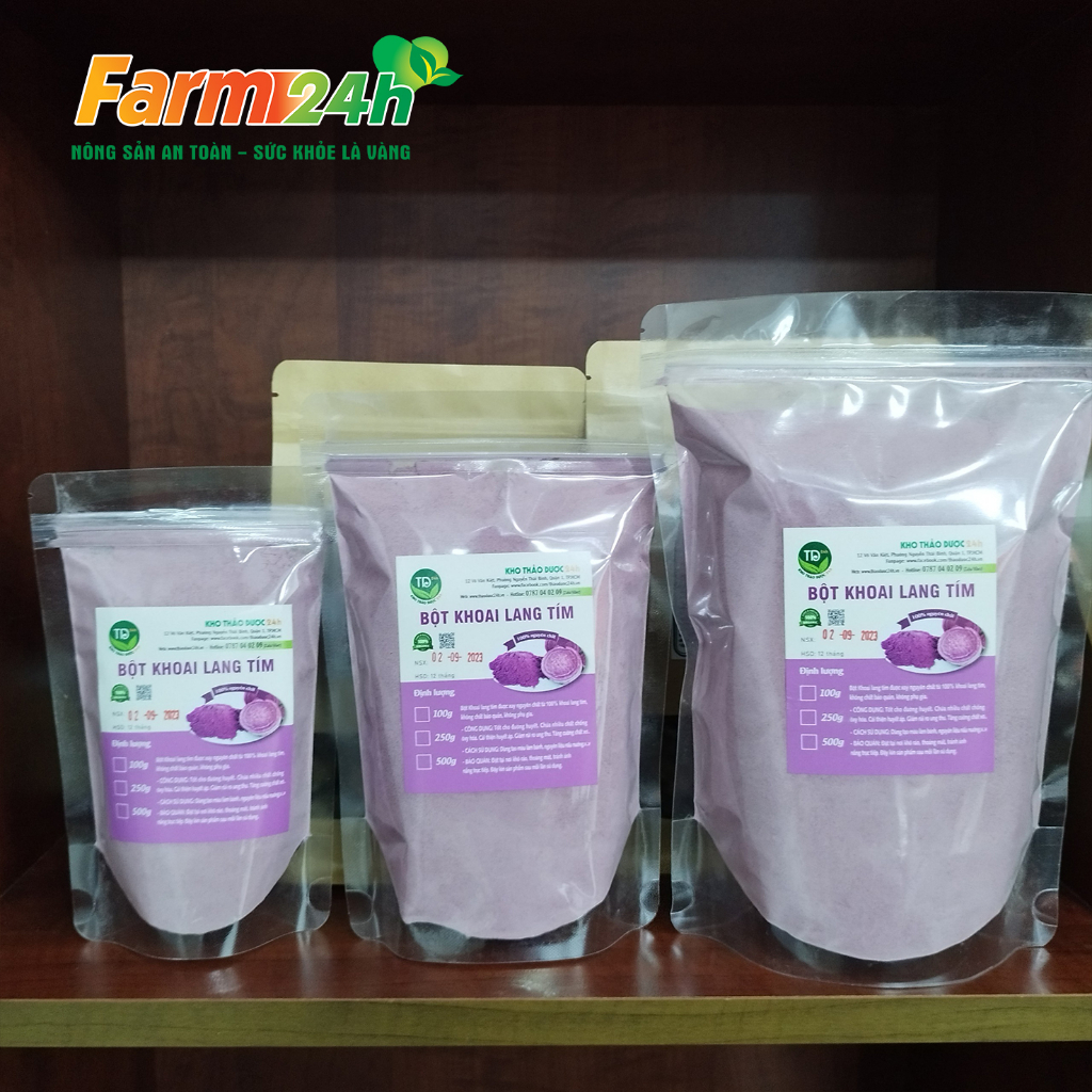 Bột khoai lang tím nguyên chất 100%, tạo màu và mùi, dùng làm bánh, đồ ăn, pha chế thơm ngon, tiện lợi, an toàn VSTP