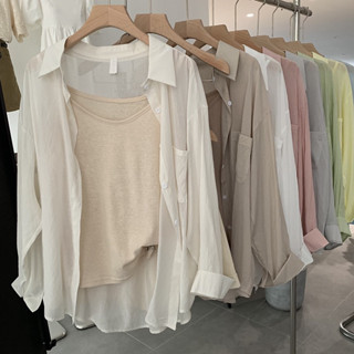 (Mã giảm 35k) Set Combo Áo Nữ Sơ Mi Dài Tay Tomorrow Chất Tơ Gân Hàn Mềm Mịn Kèm Áo Hai Dây Phong Cách Retro QCCC Loại 1