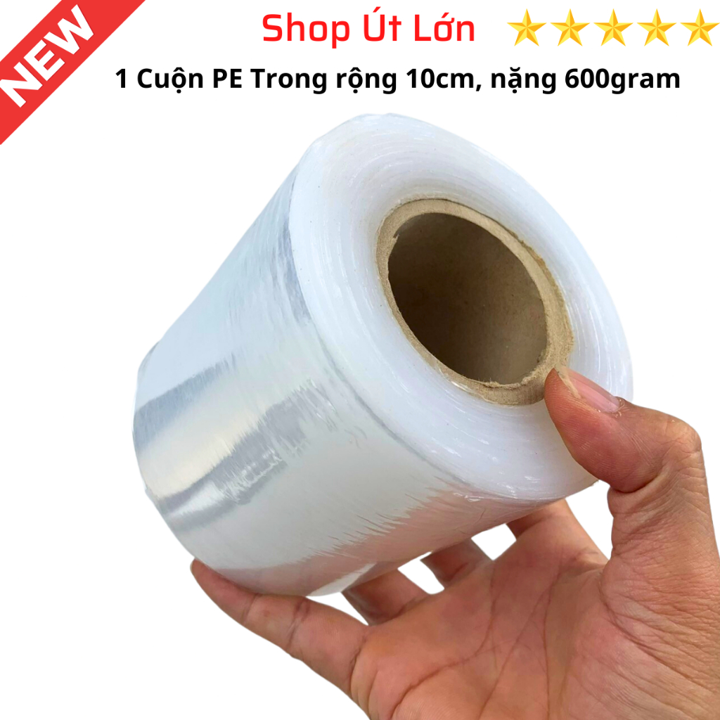 Màng PE trong 10cm, trọng lượng 400gram - 600gram, lõi giấy 55gram