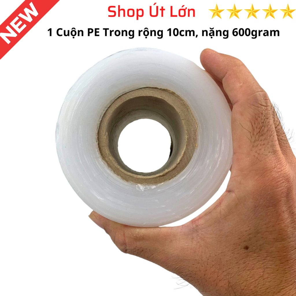 Màng PE trong 10cm, trọng lượng 400gram - 600gram, lõi giấy 55gram