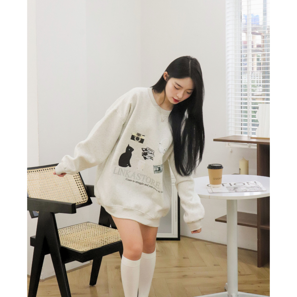 Áo sweater nỉ bông form rộng unisex xám tiêu nhiều hình dễ thương TOSUN S01 | BigBuy360 - bigbuy360.vn