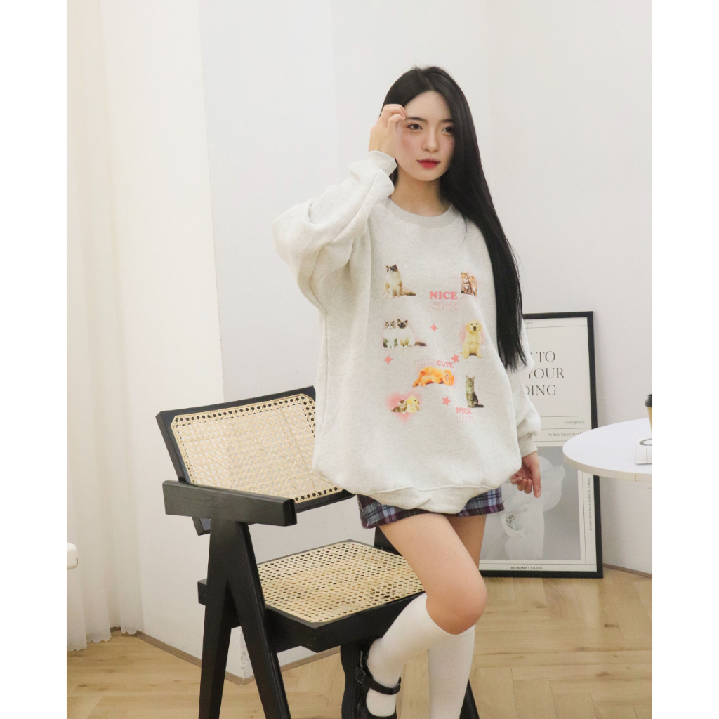 Áo sweater nỉ bông form rộng unisex xám tiêu nhiều hình dễ thương TOSUN S01 | BigBuy360 - bigbuy360.vn