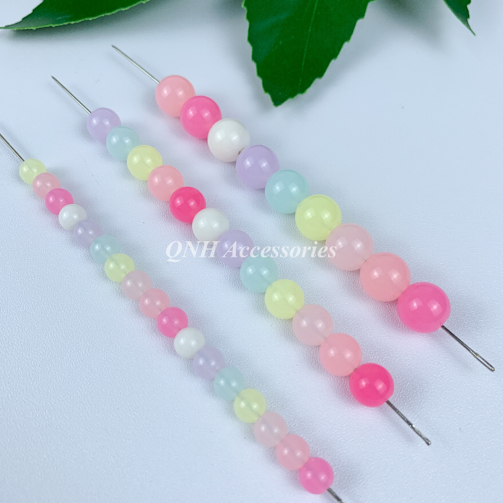 Gói 10g hạt nhựa tròn màu thạch size 6/8/10mm dùng xỏ vòng tay, làm trang sức handmade