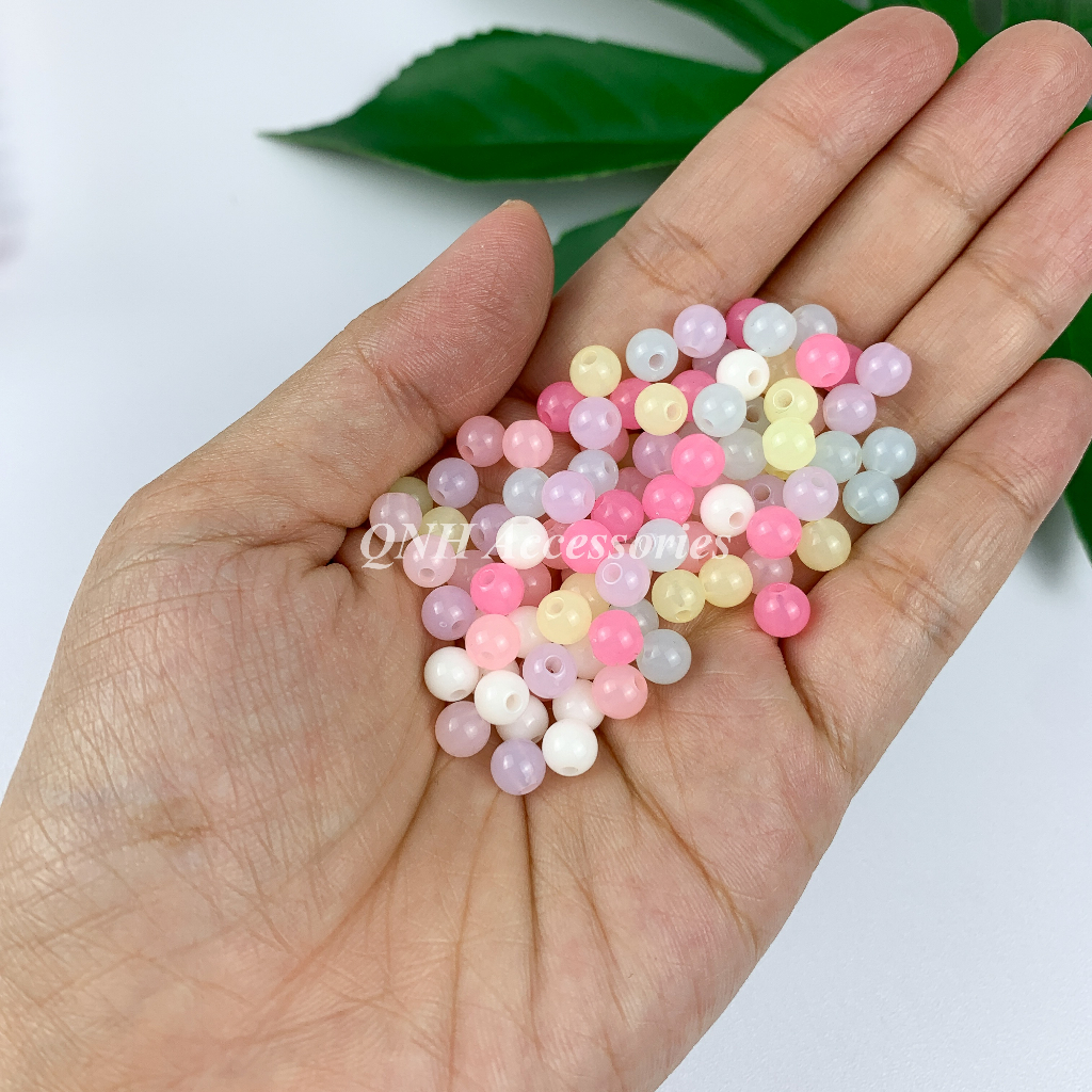 Gói 10g hạt nhựa tròn màu thạch size 6/8/10mm dùng xỏ vòng tay, làm trang sức handmade