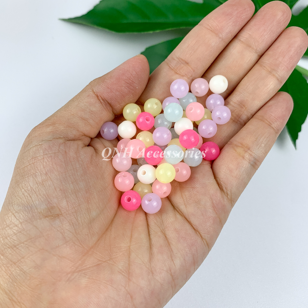 Gói 10g hạt nhựa tròn màu thạch size 6/8/10mm dùng xỏ vòng tay, làm trang sức handmade